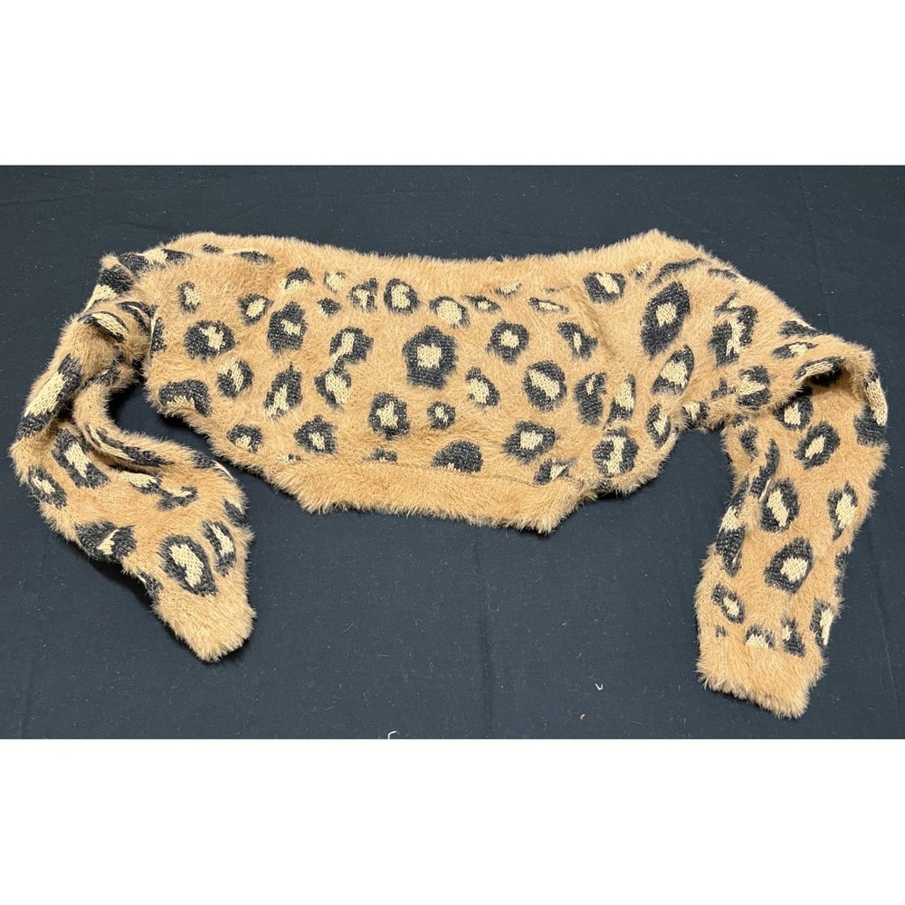 SHEIN Curve 1XL Fuzzy Leopard Print Off Shoulder Crop Sweater Long Sleev - Picture 2 of 6